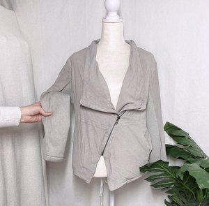 BB Dakota Leather Grey Bomber Jacket Asymetrical Full Zip Up